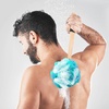 image:imageFORENEE Green and Purple Loofah on a Stick PE Mesh Back Scrubber  Soft PE mesh for rich lather and gentle cleansing waterresistant coated wood handle nonslip rubber grip and hanging loopGreen