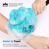 image:imageFORENEE Green and Purple Loofah on a Stick PE Mesh Back Scrubber  Soft PE mesh for rich lather and gentle cleansing waterresistant coated wood handle nonslip rubber grip and hanging loopGreen