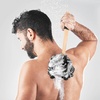 image:imageFORENEE Green and Purple Loofah on a Stick PE Mesh Back Scrubber  Soft PE mesh for rich lather and gentle cleansing waterresistant coated wood handle nonslip rubber grip and hanging loopBlack