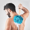 image:imageFORENEE Green and Purple Loofah on a Stick PE Mesh Back Scrubber  Soft PE mesh for rich lather and gentle cleansing waterresistant coated wood handle nonslip rubber grip and hanging loopGreen Blue