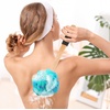 image:imageFORENEE Green and Purple Loofah on a Stick PE Mesh Back Scrubber  Soft PE mesh for rich lather and gentle cleansing waterresistant coated wood handle nonslip rubber grip and hanging loopGreen