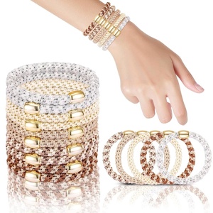 image:imageFORENEE 10Pcs Braided Hair Ties for Thick Hair  Black  Stretchy braided bands offer secure hold for thick hair gold beads suit ponytails daily styling workouts and wrist wear5Milk apricot color