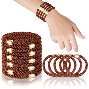 image:imageFORENEE 10Pcs Braided Hair Ties for Thick Hair  Black  Stretchy braided bands offer secure hold for thick hair gold beads suit ponytails daily styling workouts and wrist wear11Brown