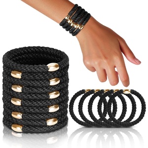 image:imageFORENEE 10Pcs Braided Hair Ties for Thick Hair  Black  Stretchy braided bands offer secure hold for thick hair gold beads suit ponytails daily styling workouts and wrist wear2Black