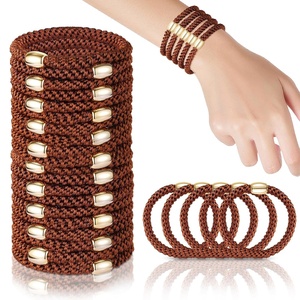 image:imageFORENEE 10Pcs Braided Hair Ties for Thick Hair  Black  Stretchy braided bands offer secure hold for thick hair gold beads suit ponytails daily styling workouts and wrist wear24Brown20Pcs