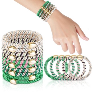 image:imageFORENEE 10Pcs Braided Hair Ties for Thick Hair  Black  Stretchy braided bands offer secure hold for thick hair gold beads suit ponytails daily styling workouts and wrist wear14Green