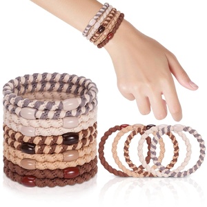 image:imageFORENEE 10Pcs Braided Hair Ties for Thick Hair  Black  Stretchy braided bands offer secure hold for thick hair gold beads suit ponytails daily styling workouts and wrist wear12Maillard