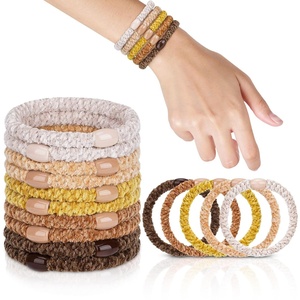 image:imageFORENEE 10Pcs Braided Hair Ties for Thick Hair  Black  Stretchy braided bands offer secure hold for thick hair gold beads suit ponytails daily styling workouts and wrist wear31Terra Brown