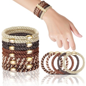 image:imageFORENEE 10Pcs Braided Hair Ties for Thick Hair  Black  Stretchy braided bands offer secure hold for thick hair gold beads suit ponytails daily styling workouts and wrist wear9Wood Grain