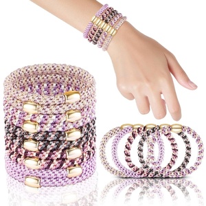 image:imageFORENEE 10Pcs Braided Hair Ties for Thick Hair  Black  Stretchy braided bands offer secure hold for thick hair gold beads suit ponytails daily styling workouts and wrist wear4Violet