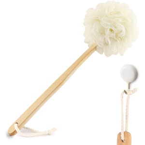 image:imageFORENEE Green and Purple Loofah on a Stick PE Mesh Back Scrubber  Soft PE mesh for rich lather and gentle cleansing waterresistant coated wood handle nonslip rubber grip and hanging loopWhite