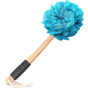 image:imageFORENEE Green and Purple Loofah on a Stick PE Mesh Back Scrubber  Soft PE mesh for rich lather and gentle cleansing waterresistant coated wood handle nonslip rubber grip and hanging loopGreen Blue
