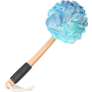 image:imageFORENEE Green and Purple Loofah on a Stick PE Mesh Back Scrubber  Soft PE mesh for rich lather and gentle cleansing waterresistant coated wood handle nonslip rubber grip and hanging loopBlue Green White