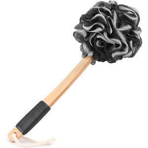 image:imageFORENEE Green and Purple Loofah on a Stick PE Mesh Back Scrubber  Soft PE mesh for rich lather and gentle cleansing waterresistant coated wood handle nonslip rubber grip and hanging loopBlack
